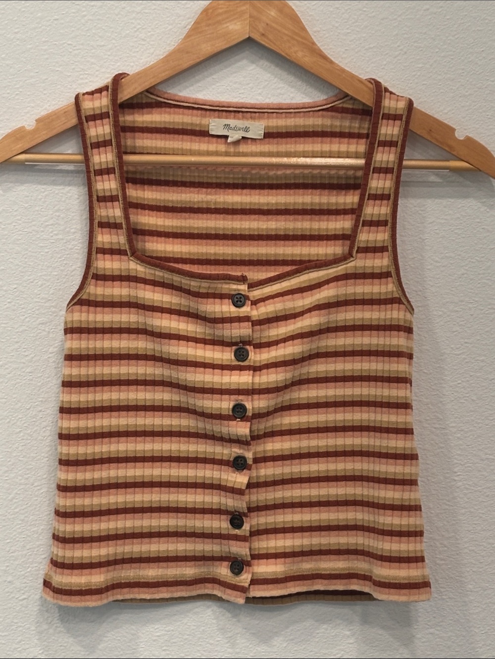Madewell Women’s Striped Ribbed Tank in Rust and Cream Size S